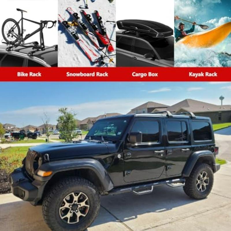Алюминиевые поперечные дуги багажника на крышу для Jeep Wrangler JK JL Gladiator JT 2007-2024, 4 двери, жесткая крыша. Подходят для перевозки каяков, грузов, багажа.