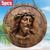 5pcs Vintage Jesus Wooden Wall Art - 7.87" Round Religious Decor Sign for Home, Office & Garden - Classic Indoor Portrait Hanging