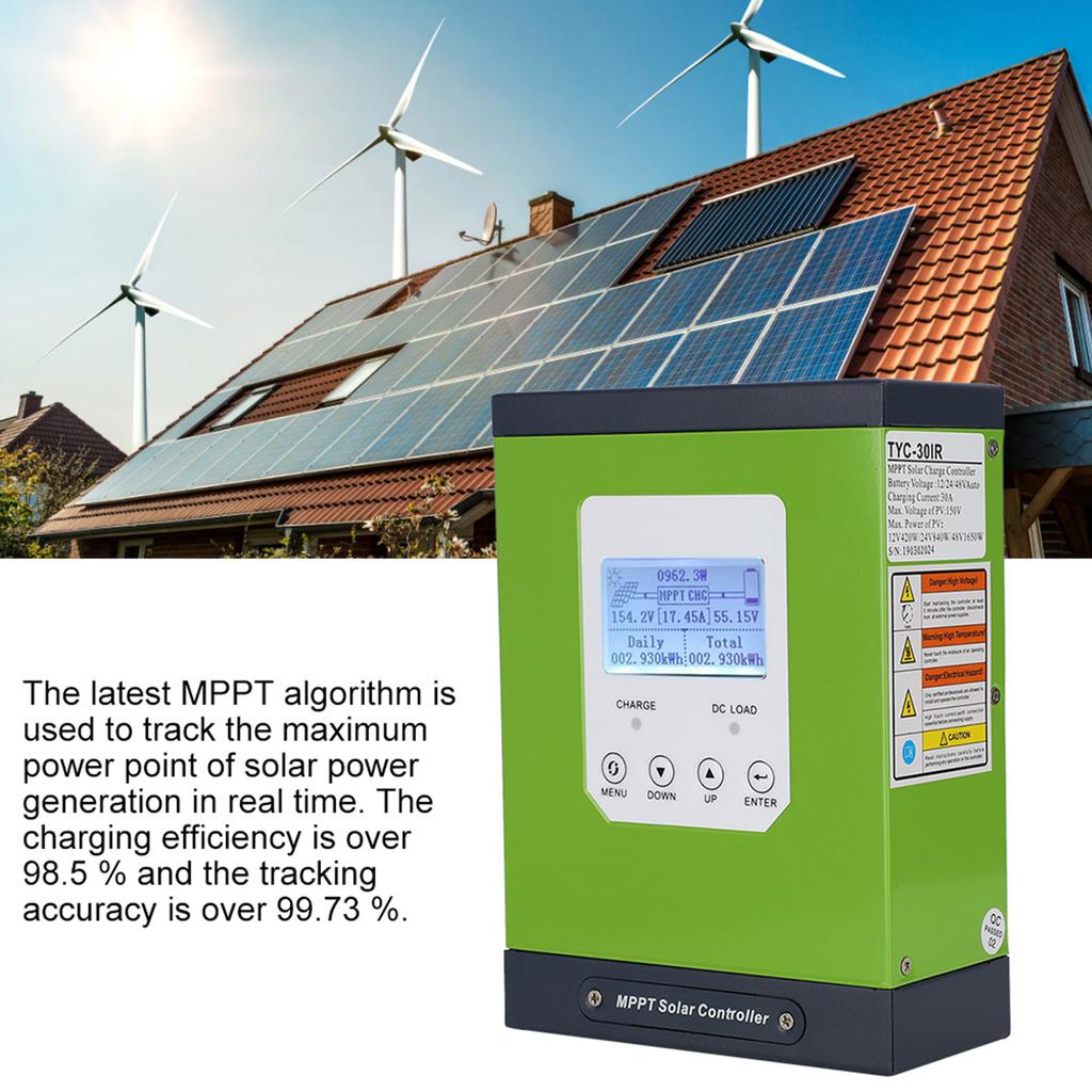 Контроллер заряда солнечной батареи MPPT с ЖК-дисплеем и датчиком температуры 12 В 24 В 48 В, автоматический, 30 А