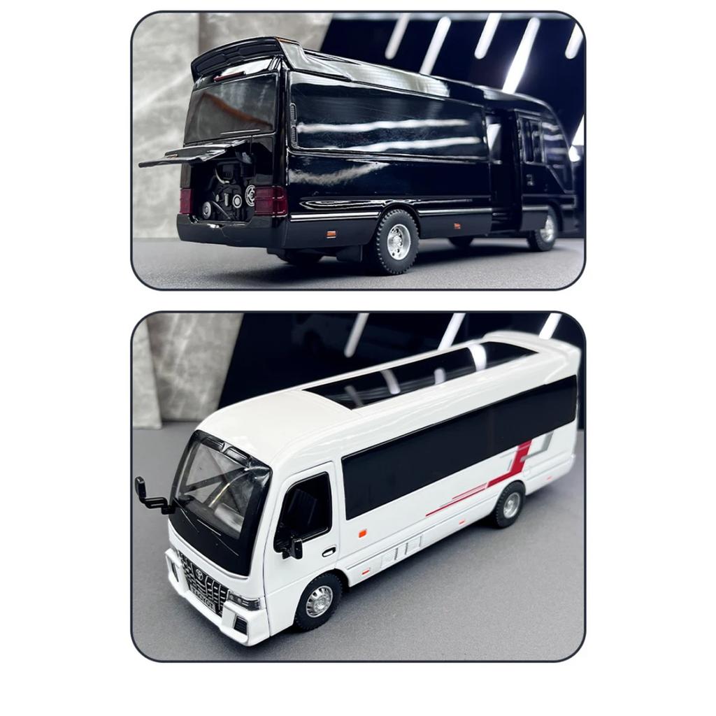 1/32 Toyota Coaster Alloy Bus Car Diecasts Metal Passenger Coach Vehicles Car Model Simulation Sound and Light Collection Kids Toy Gift