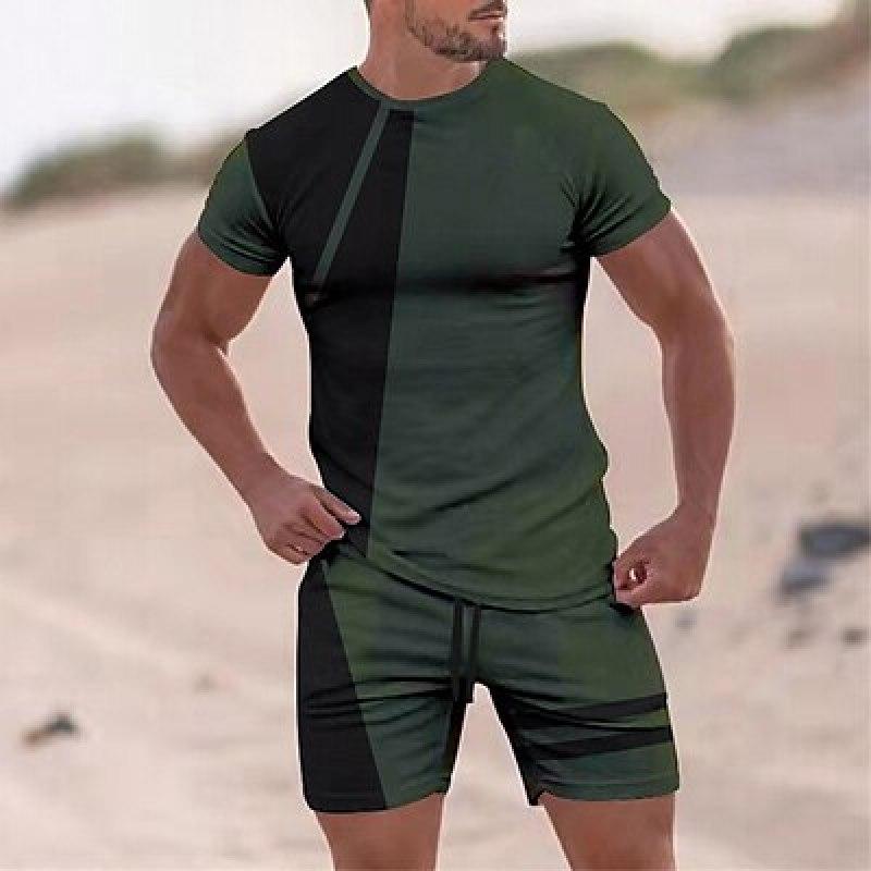 Мужские футболки Костюмы Спортивный костюм Футболка Набор Цветных блоков На открытом воздухе Уличный с коротким рукавом Одежда из 2 предметов Одежда Спортивная мода Повседневная
