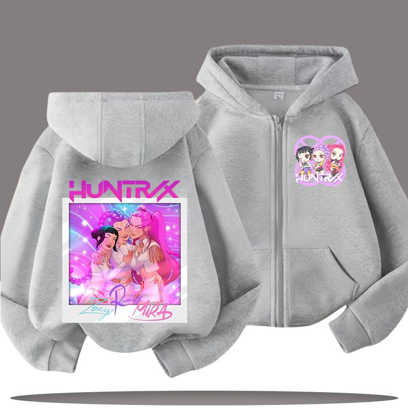 K-pop Demon Hunters Hooded Coat for Child Anime Huntrix Rumi Zoey Cartoon Fashion Zip Jacket Boy Girl Cute Top Kids Clothes Gift
