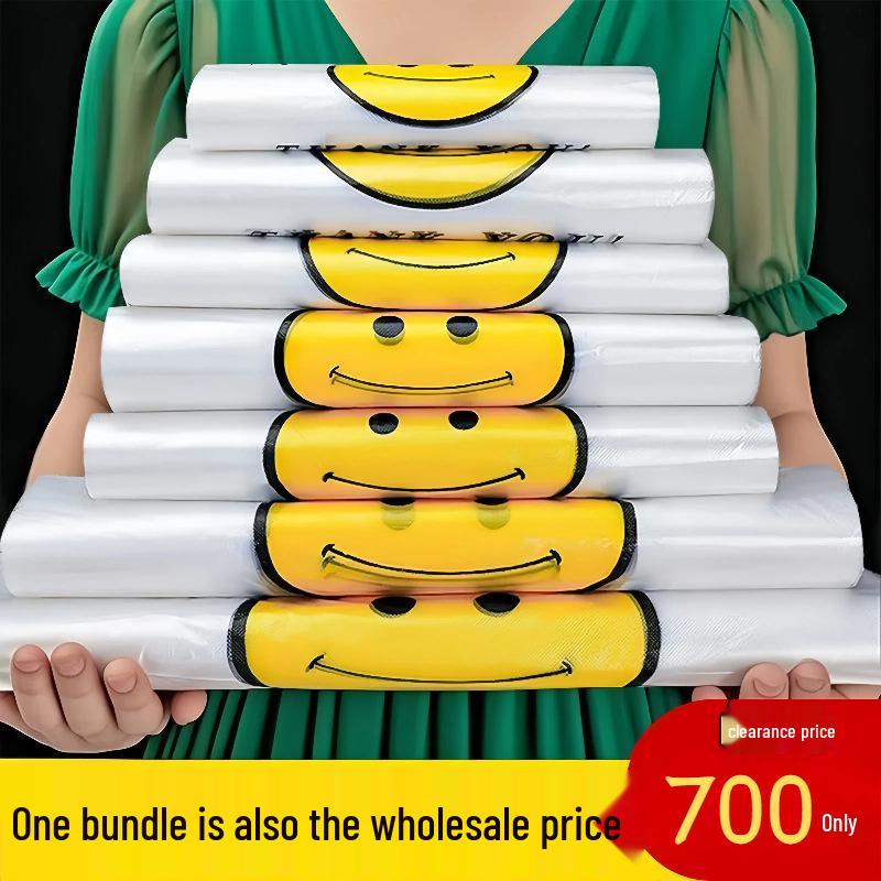 Утолщенный пластиковый пакет с улыбающимся лицом для еды на вынос и покупок