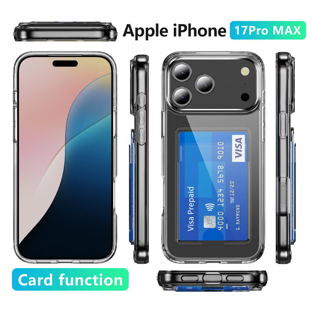 For iPhone 17 Pro Max Clear Phone Case with Screen Film WANLONFENG CK Series Card Holder Cover (Big Lens Hole)