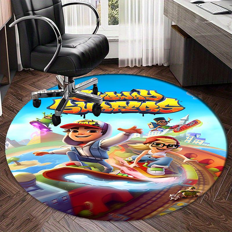 Subway Surfers Printed Round Rug Carpet Chair Rug Area Rug Entryway Doormats,for Office Chair Living Room Bedroom Kitchen Room.