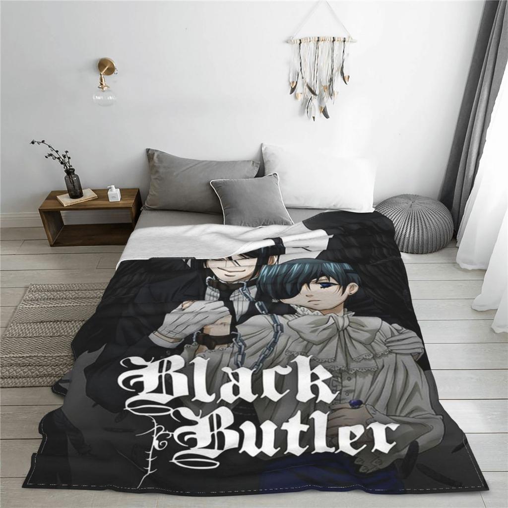 Black Butler Japanese Anime Kuroshitsuji Blankets Flannel Summer Breathable Soft Throw Blanket for Sofa Car Bedspread