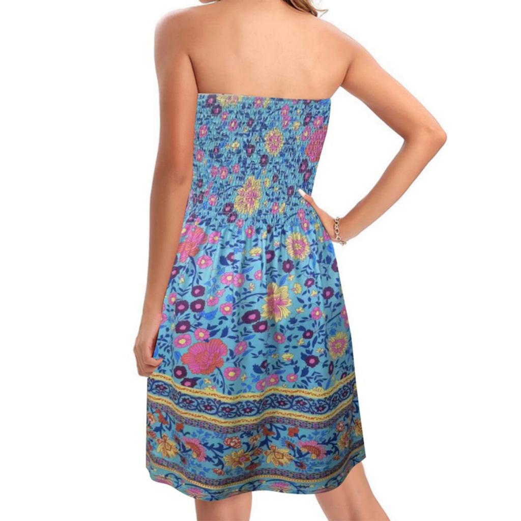 Платье без бретелек для женщин. Летние платья для женщин. Пляжные накидки. Сарафан без бретелек в стиле бохо с цветочным принтом.