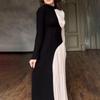 Women Elegant Round Neck Long Sleeves Black and White Bride Bridesmaids Wedding Long Dress Gorgeous Party Maxi Ball Gowns