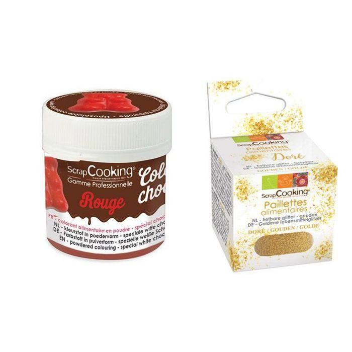 Colorant alimentaire liposoluble rouge + paillettes dorées