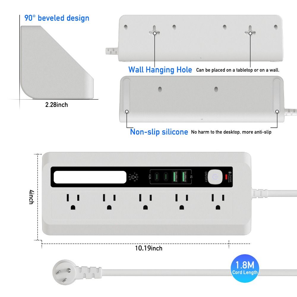 Touch Activated Desktop Charging Strip 3 Color Triangular Power Strip Nightstands