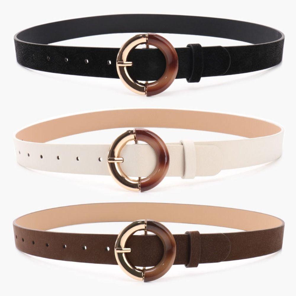 Gradient Round Ring Buckle Decorative Waistband Alloy Metal Buckle Faux Leather Belt For Women