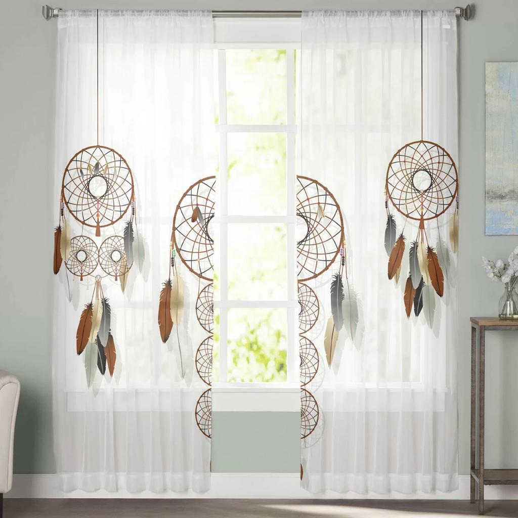 Dream Catcher Watercolor Feather Pattern Modern Tulle Curtains for Living Room Bedroom Home Kitchen Window Sheer Curtains