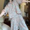 Pajama Pants Suit Women's Home Wear Summer Thin Retro Outerwear Comfortable Casual Loose Large Size
