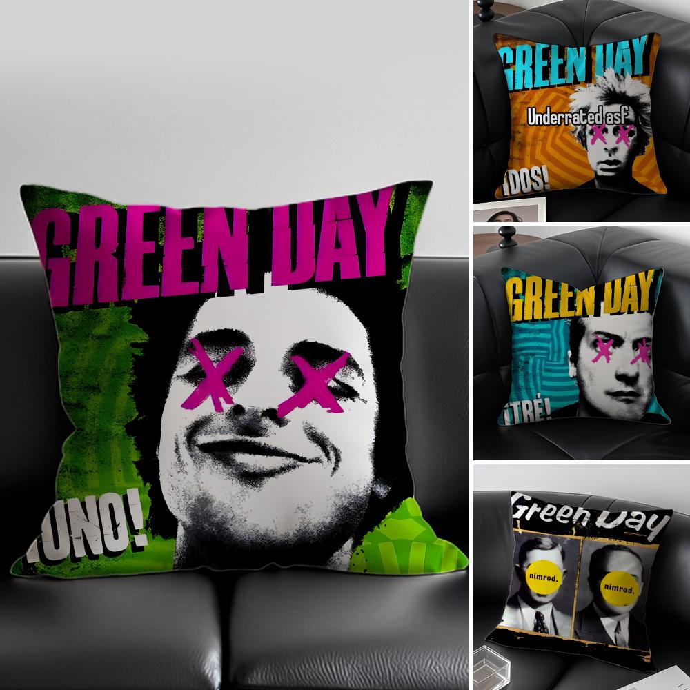 GGreen DDay Band Album Cushion Cover Pillow Case Antidustmite Invisible zipper silky plush cushion