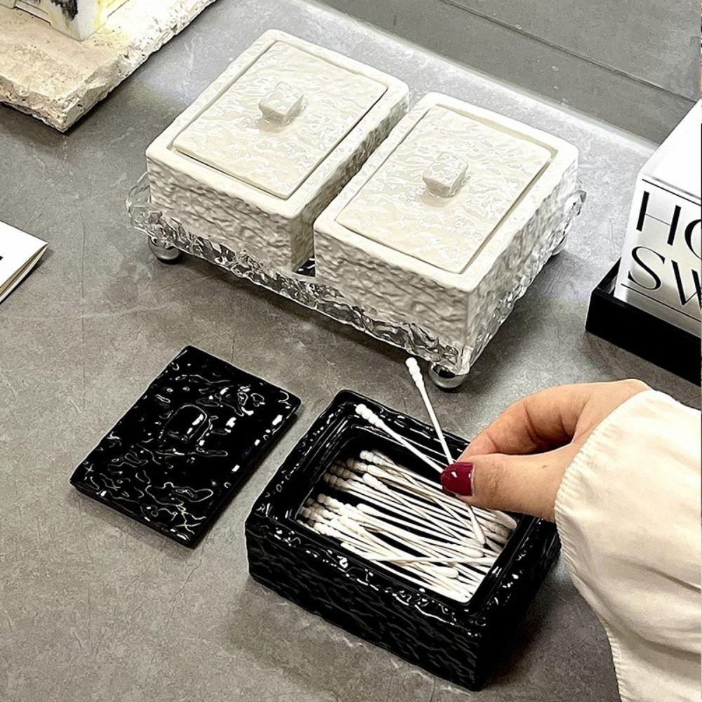 Hammered Pattern Cotton Swab Box Large Capacity Toothpick Holder for Living Room