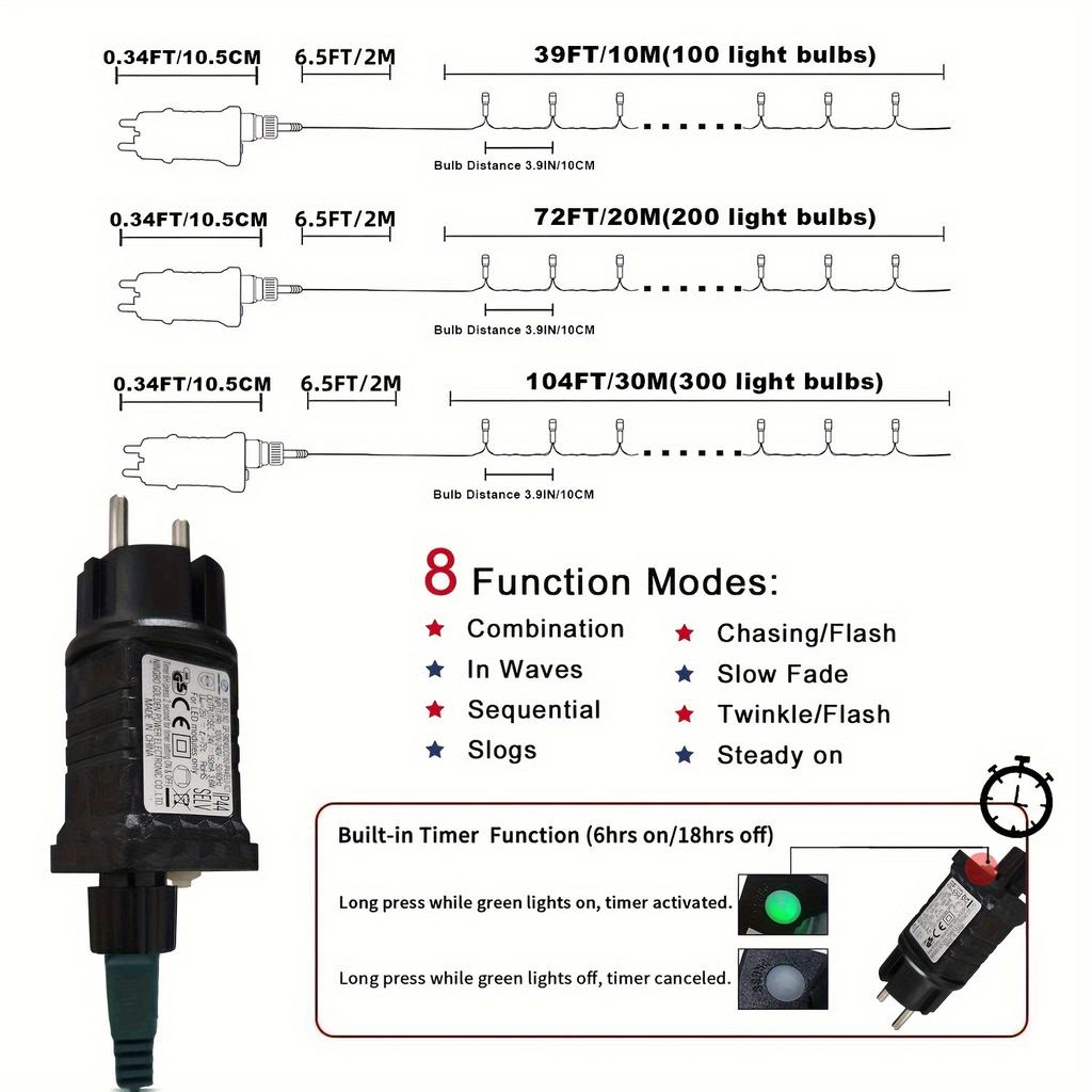 1 X 300LED 30m Christmas Lights Outdoor Indoor Waterproof String Lights 8 Lighting Modes