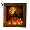 Wood Glass Picture Frame Halloween Shadow Box DIY Lighted Craft Kit, Wooden Night Light with Decorative Display Sea Stones, Gothic LED Memory Case for