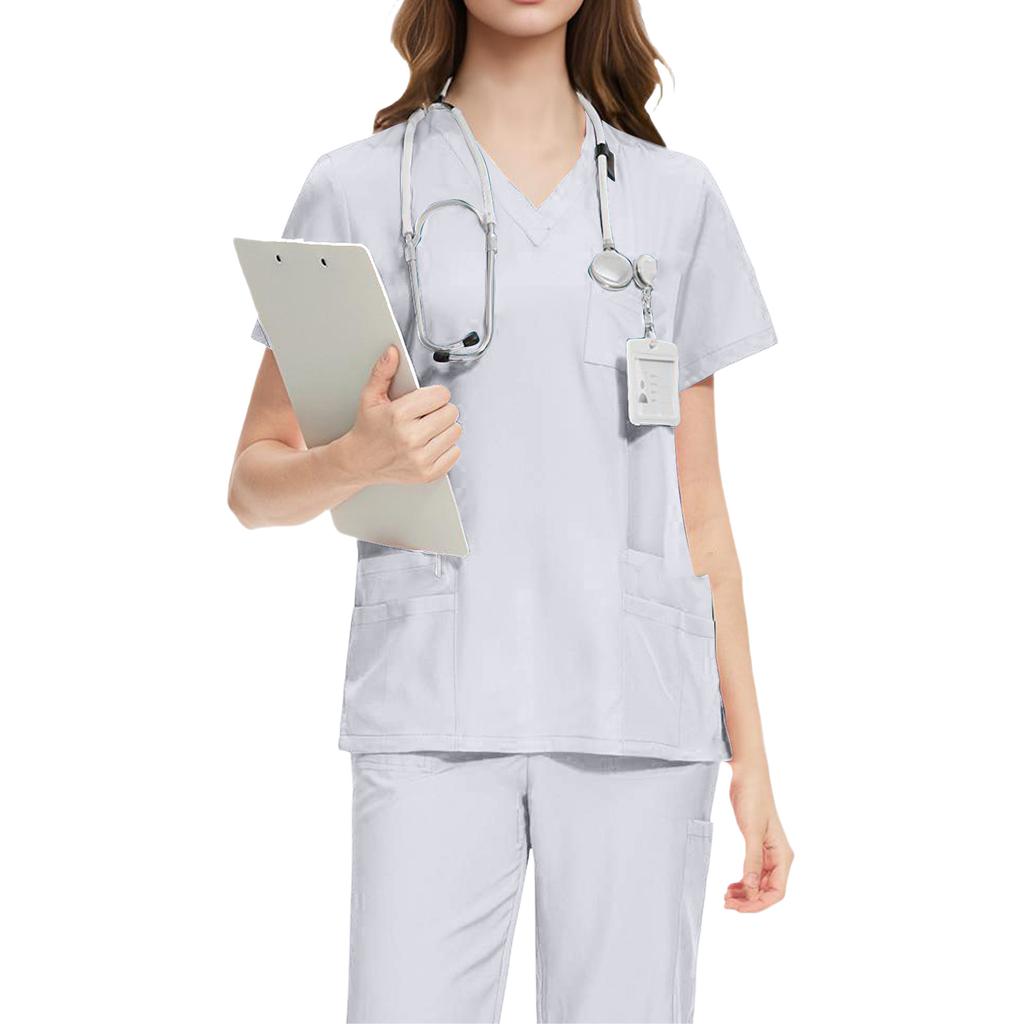 Ladies' Comfortable And Casual Solid Color Short Sleeved Pants Protective Suit Set