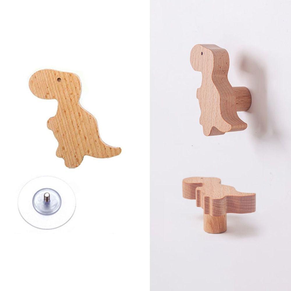 Милые крючки Деревянные дверные ручки Динозавр Шкафы Ящики Ручки Спальня