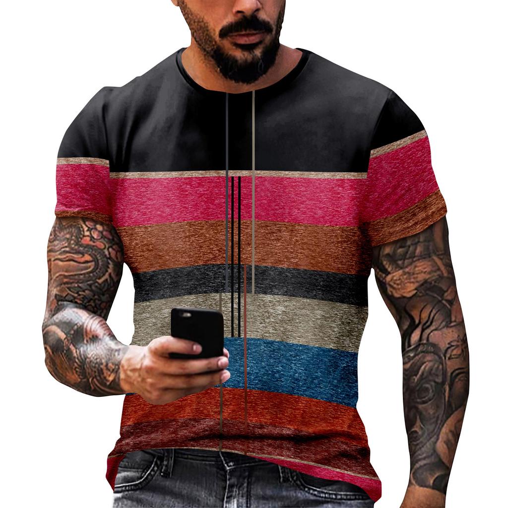 Модный полосатый принт - мужская повседневная футболка с круглым вырезом и короткими рукавами