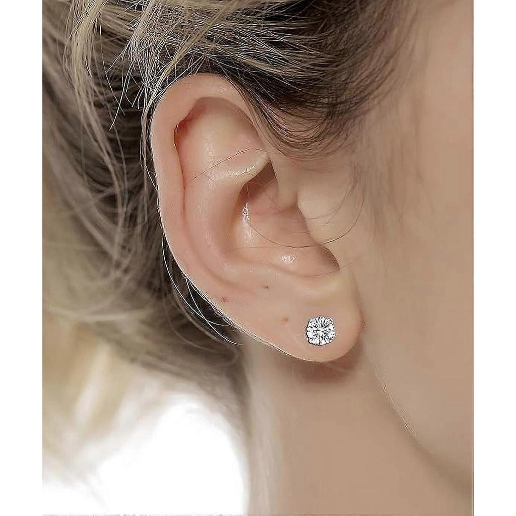 6 Pairs Round Cubic Zirconia Studs Earrings Lightweight 316L Steel Stud Earrings Flat Back Earrings for Women Men, Silver