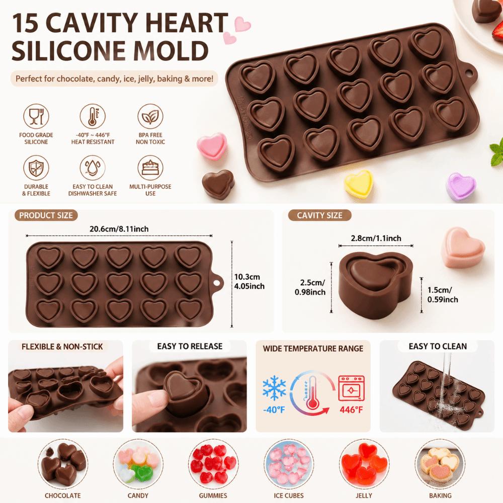 Bite Size Silicone Chocolate Molds 15 Holes Non-Stick Candy Molds Chocolate Heart Molds for Baker