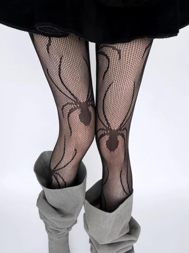 Женские сексуальные чулки-сетка с паучьим узором, прозрачные колготки в японском стиле, готические колготки JK на Хэллоуин с вырезами