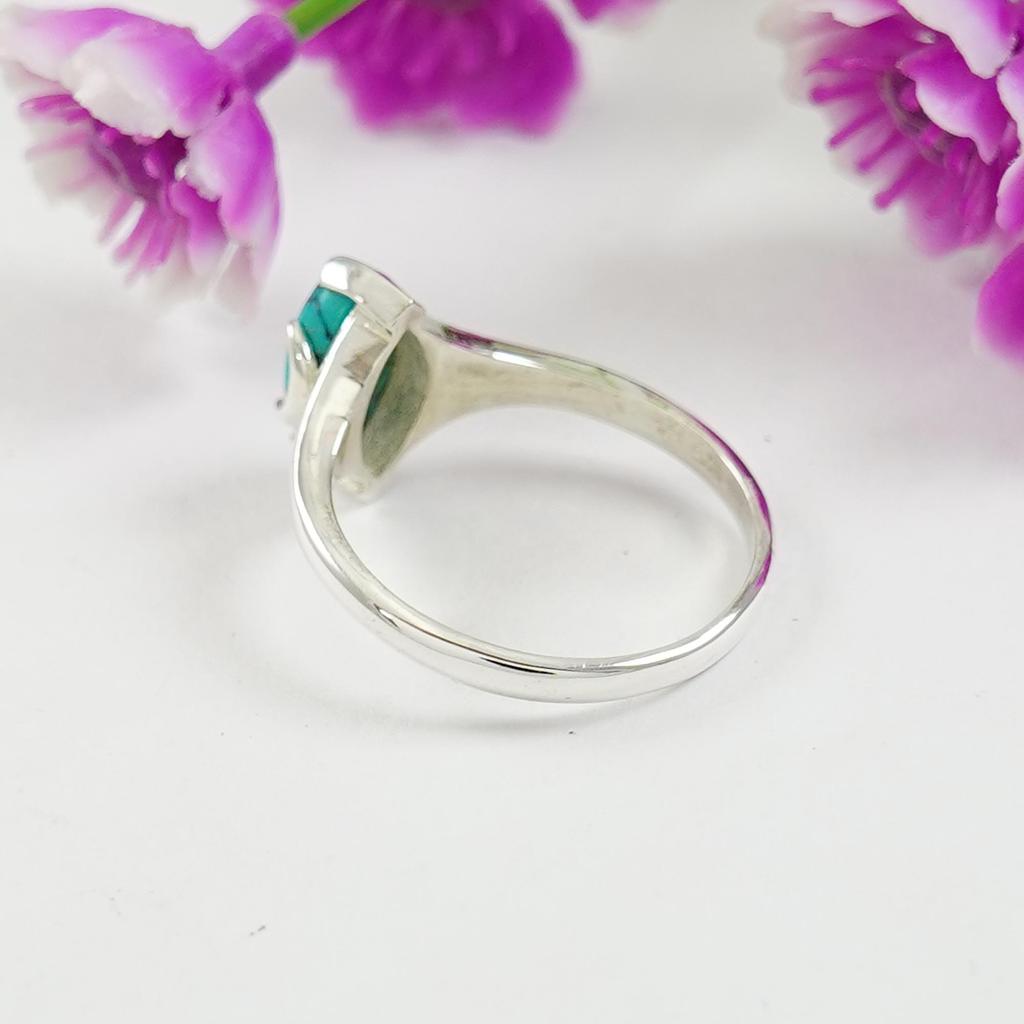 Turquoise Ring, Dainty Ring, 925 Sterling Silver Handmade Ring, Green Turquoise Ring, Moon Design Ring, Gift For Her