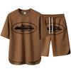 Men's Summer Solid Color Printed Short Sleeve Round Neck T-Shirt Shorts Set
