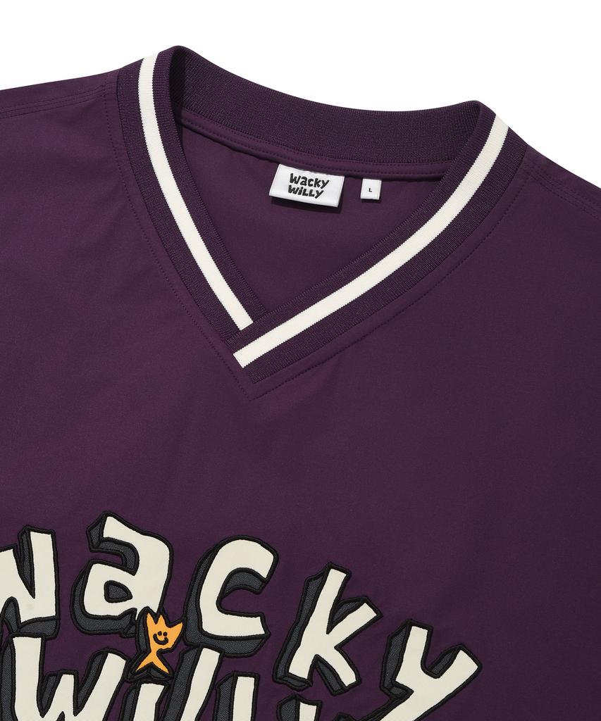 WACKY WILLY Typographic Synthetic Fiber Long Sleeve T-Shirt Purple