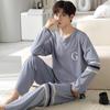 2-Piece Spring and Fall Men's Cotton Pajamas Set Boys Soft Long-Sleeved Sleep Rest Home Party Pajamas Men's Casual Homewear
