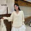 In Stock: Women's Retro V-Neck Batwing Sleeve Knit Sweater with Fur Collar