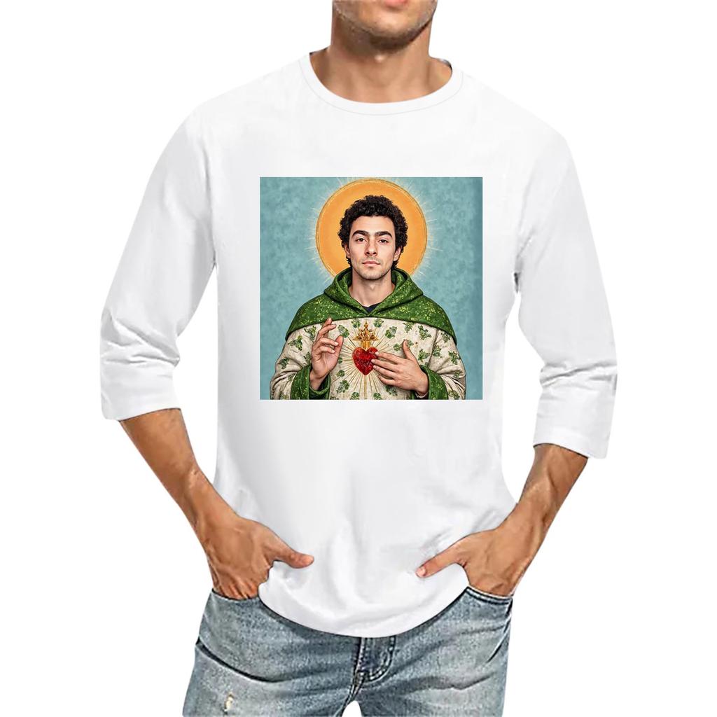 Мужская футболка с круглым вырезом и рукавом семь четвертей, мужская повседневная свободная футболка с рукавом семь четвертей