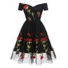 Women's Embroided Prom Dress Rose Flowers Mesh Tulle Off Shoulder Midi Skater Wedding Guest Evening Cocktail Party Special Formal Occasion Oufits