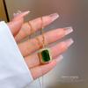 316L Stainless Steel European and American Style Fashion Retro Green Zircon Necklace Geometric Square Personality Ladies Temperament Pendant
