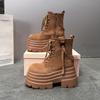 Fashion Women's Chunky Motorcycle Boots Autumn Suede Leather Hidden Heels Sneakers Winter Punk Boots 10CM Heels Platform Mid-calf Boots