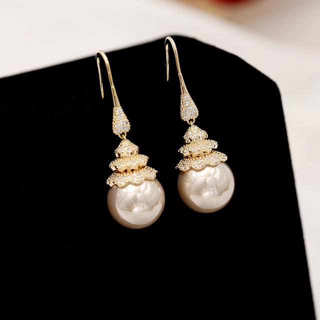 Модные серьги с каплями воды и белым жемчугом, женские роскошные ювелирные изделия для свадебной вечеринки, серебряные иглы с цирконием, серьги-подвески