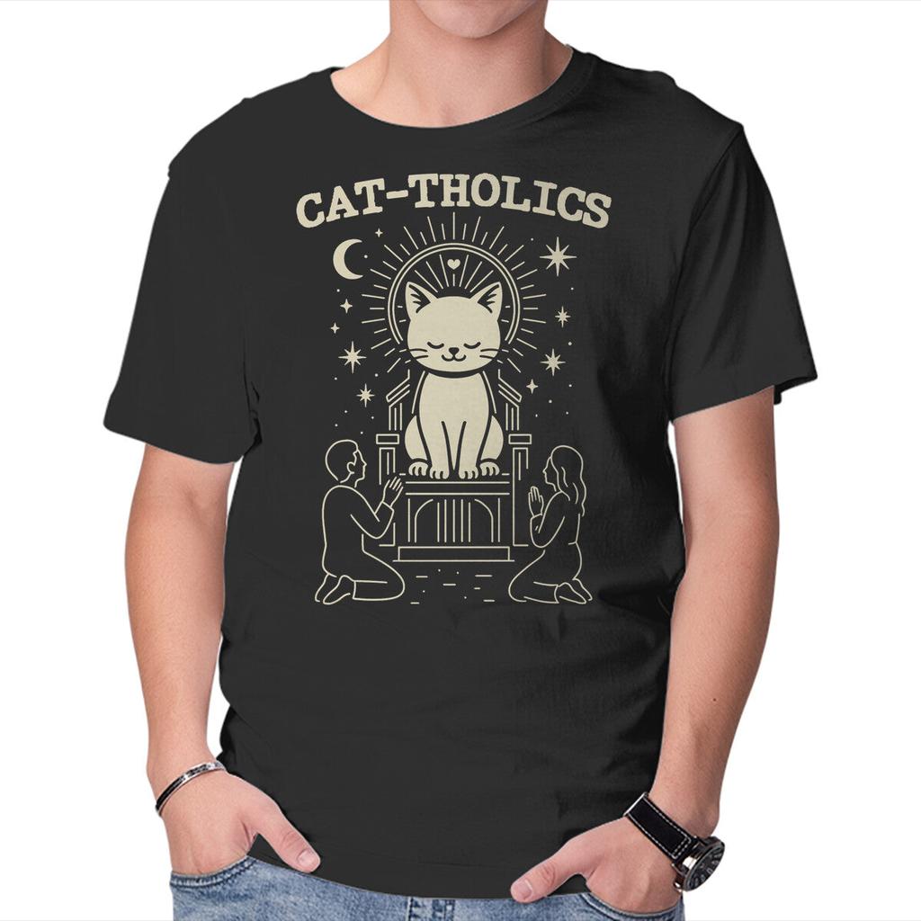 Unisex Crew Neck T-Shirt Cattholics Graphic Short Sleeve Casual Tee