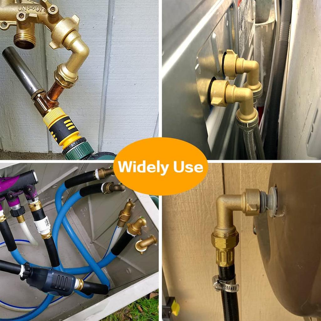 2PCS 90 Degree Garden Hose Elbow Connectors 3/4" Heavy Duty Hose Adapter with 4 O-rings Solid Brass Gooseneck Connector