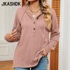 JKAASHDK Women's Fashion Casual Solid Color Print Spring Autumn Long Sleeve V-Neck Pullovers Blouses & Shirts