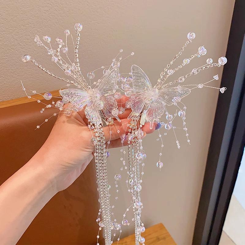 1Pc Korean Simple Jewelry Accessories Butterfly Bead Tassel Hair Pins For Women Girl Silver Color Hair Clip Side Clip