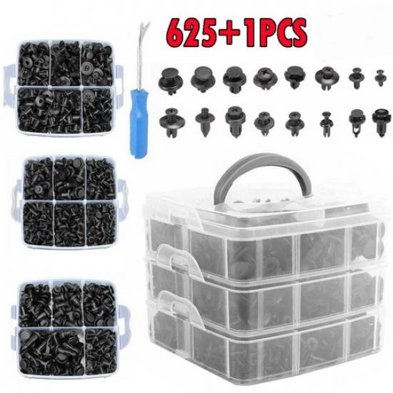625PCS Trim Panel Clip Bumper Fender Push Pin Engine Rivet Black Car Accessories