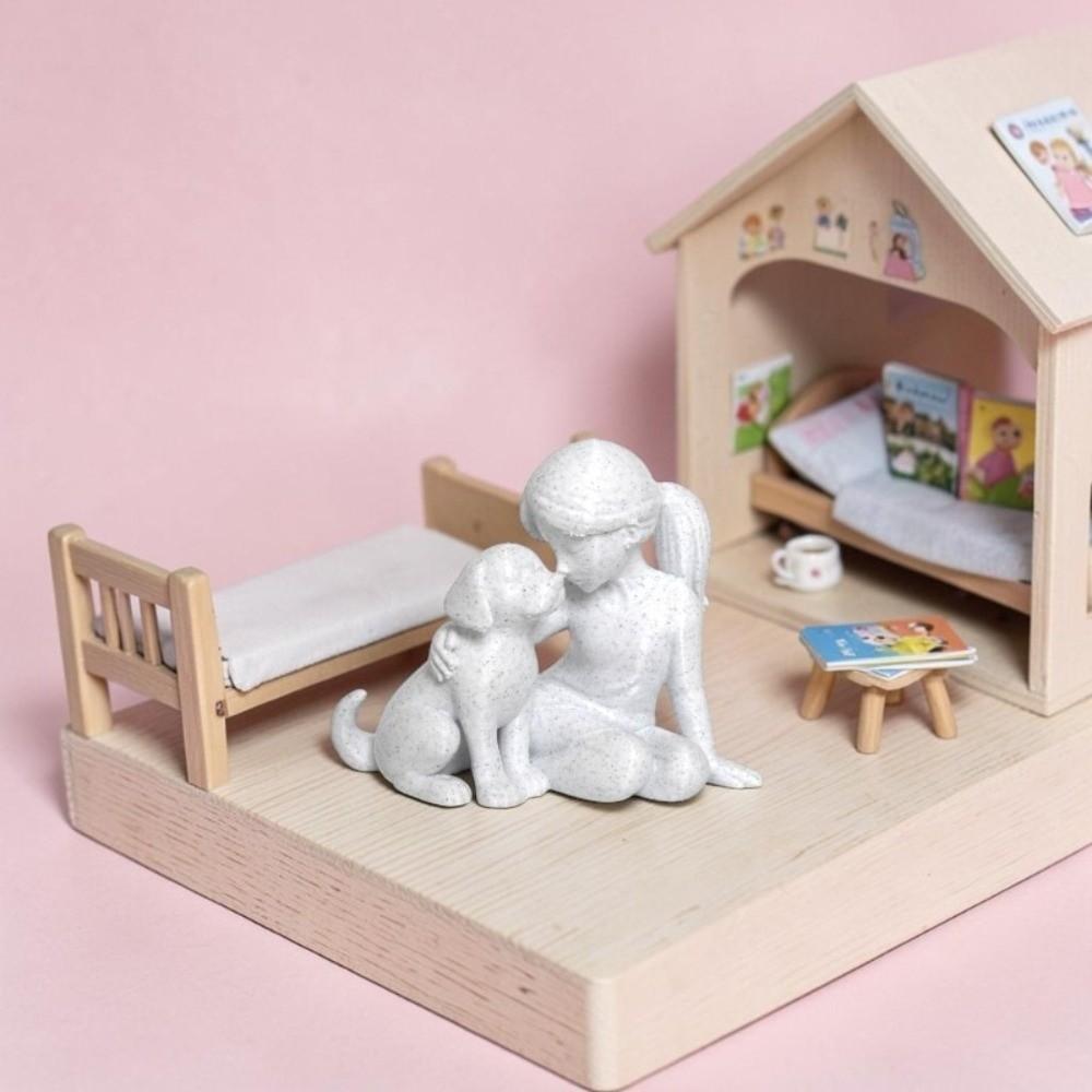 Cute Girl And Dog Statues Creative Canine Statues Crafts Nordic-Style Ornaments Home Decoration