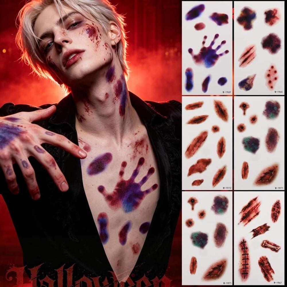 Bloody Makeup Bruise Scab Scar Tattoo Sticker Waterproof Body Art Scar Decals Photo Props