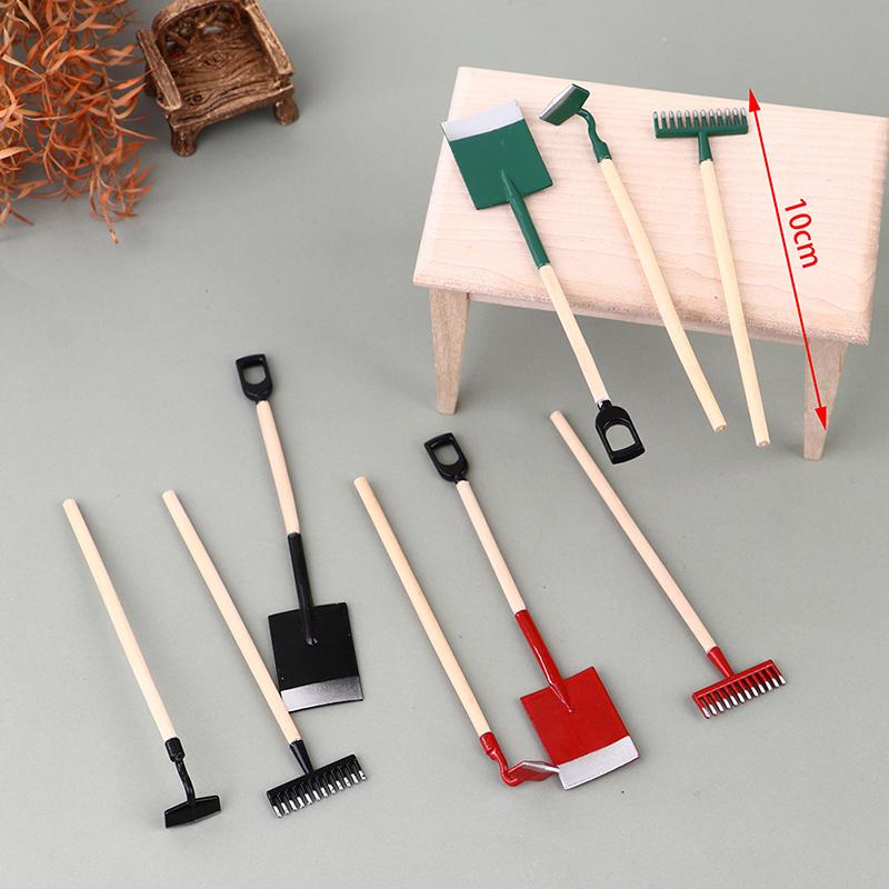 3Pcs 1:12 Dollhouse Miniatures Gardening Shovel Rake Hoes Farm Tool Doll Decor Fairy Garden Accessories Furniture Toys