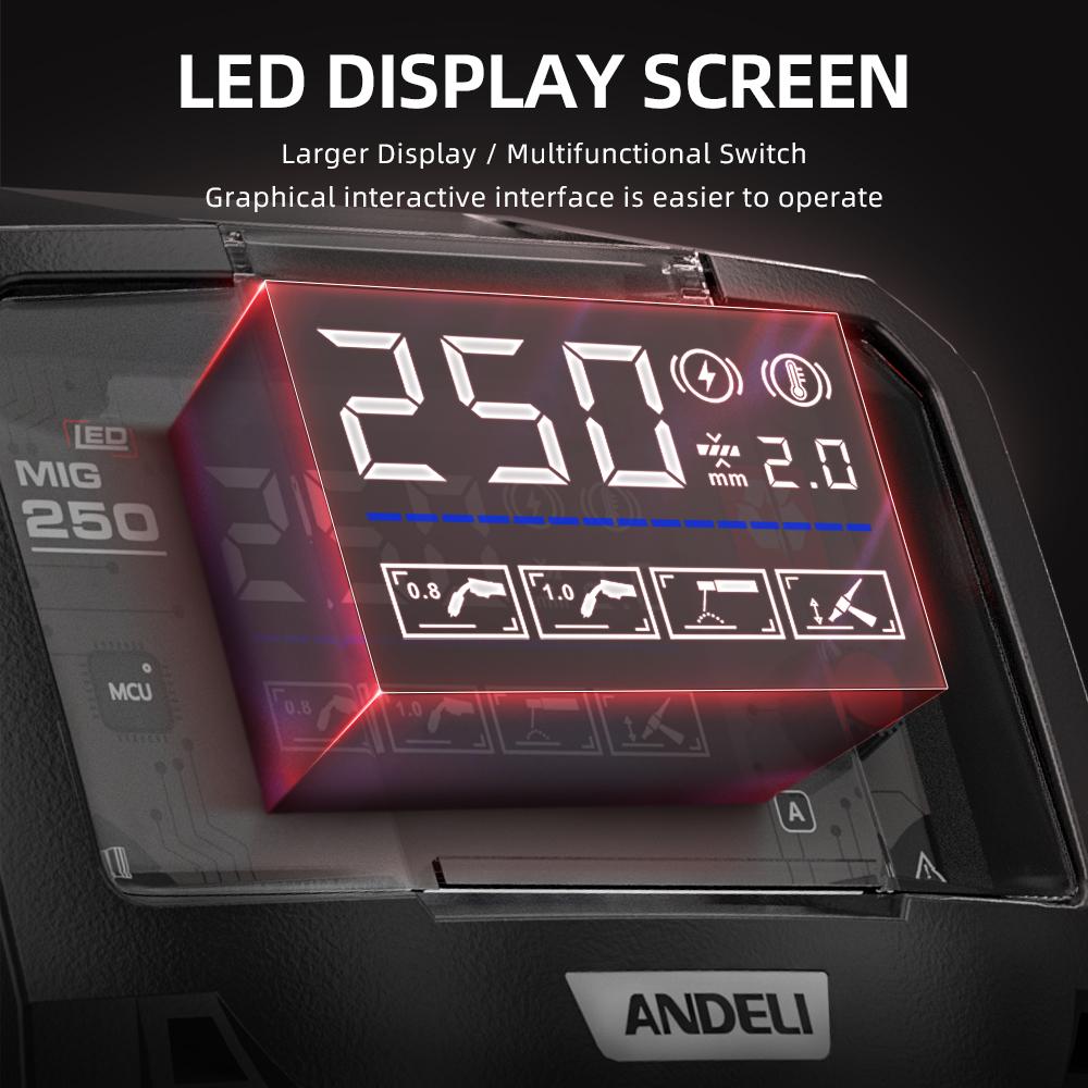 Inverter Semi-automatic Welding Machine ANDELI MIG-250 LED MIG/MMA/LIFT TIG 3 In 1 Multiprocess Welder