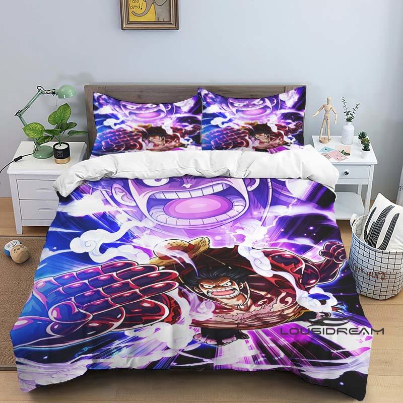 3-piece ONE PIECE Monkey D. Luffy cartoon bedding set (duvet cover and pillowcases), extra-large/large size, polyester, machine