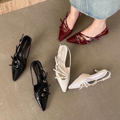 Модные туфли с пряжкой и узким ремешком на плоской подошве, женские, 2024, новые летние сандалии для платья, женские туфли-лодочки с острым носком и тонким каблуком