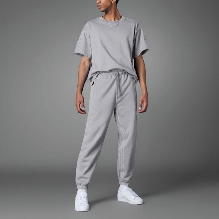 Adidas Originals Trefoil Striped Logo Drawstring Joggers With Cuffs Men Bottoms Gray HM6490