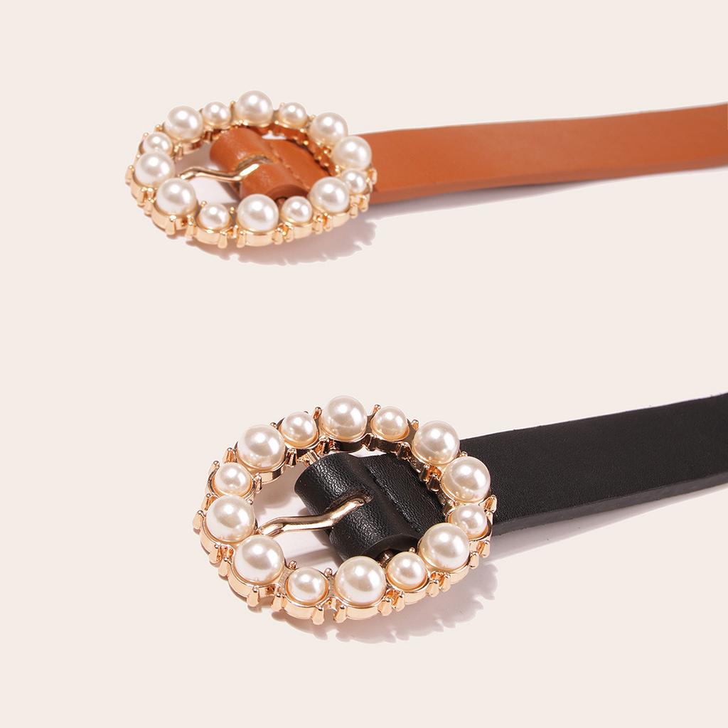 Pearl Buckle Two-Piece Set Sweet Ladies Belt Women'S Elegant Belt